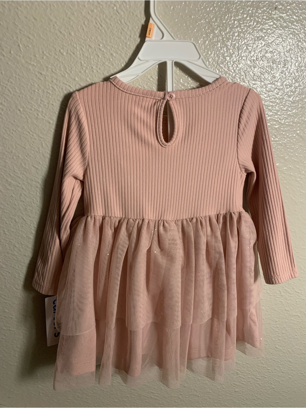 Carter's Blush Pink Ribbed Long-Sleeve Tulle Dress - Picture 2 of 2